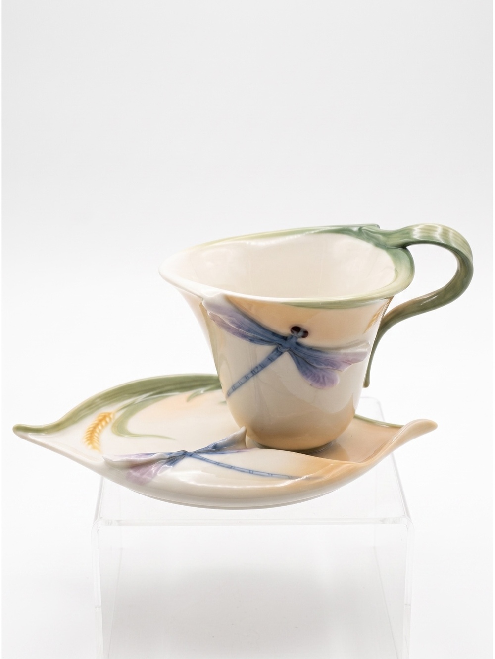 Franz Dragonfly Porcelain Cup Saucer Set FZ00228 New in Box Rare Collectible